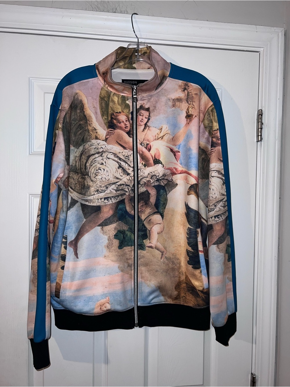 Hudson renaissance fresco style cherub print track jacket men’s size M